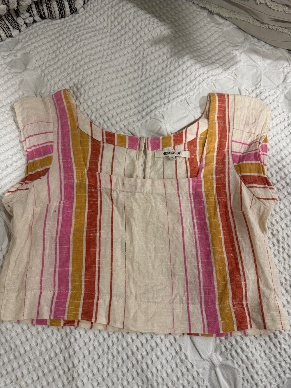 Rip Curl Striped Square-Neck Crop Top in Cream, Pink & Mustard